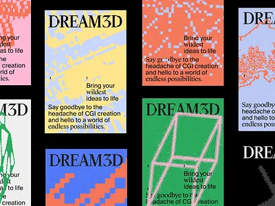 Visual Identity Exploration brand visuals branding concept cgi visuals color blocking creative branding design exploration digital style dream3d edgy visuals futuristic layout glitch graphic identity pixel design poster series tech branding tech creative typography vibrant poster visual identity