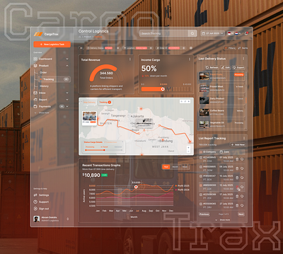 CargoTrax - Modern Logistics Control Dashboard with Glass Effect 3d animation branding cargo dashboard effect glass figma glassmorphism graphic design graphs logistics logo modern ui motion graphics realtimedashboard shipping stylish ui tracking shippment ui update figma