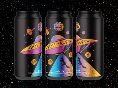 The Island of Misfit Geese beer branding brewery can chicago cinnamon craft beer foil fox goose island hazy holographic illustration ipa label mango packaging rainbow space ufo