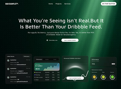BAD EXAMPLES™ — Fake Blockchain Landing (Built in Webflow) blockchain ccrypto crypto darkmode digital pharmacy landingpage ux ui verybadagency web3 webdesign webflow