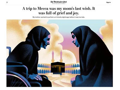 for The Washington Post black gold illustration magazine mecca mother pilgrimage the washington post umrah vintage