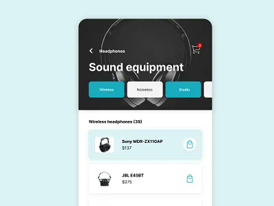 Shopping app product listing UI concept app black blue clean concept elements graphic design product shopping showcase simple smartphone ui white
