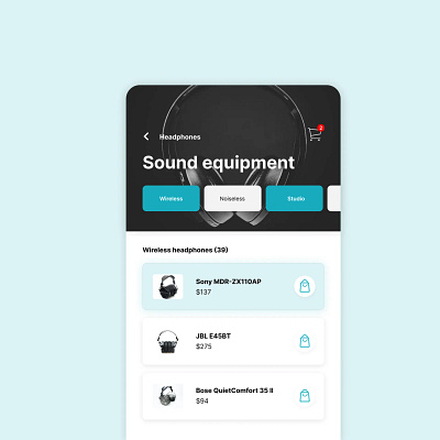 Shopping app product listing UI concept app black blue clean concept elements graphic design product shopping showcase simple smartphone ui white