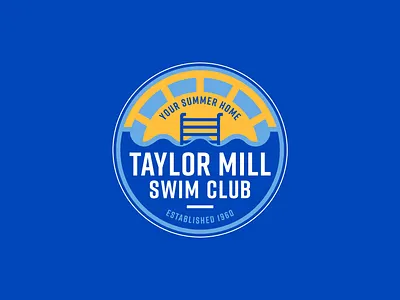 Taylor Mill Swim Club Branding badge brand branding drawing f graphic design icon identity illustration kentucky logo mill minimalism pool sun swim club swimming system visual water