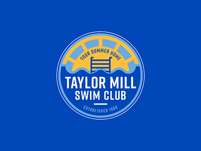 Taylor Mill Swim Club Branding badge brand branding drawing f graphic design icon identity illustration kentucky logo mill minimalism pool sun swim club swimming system visual water