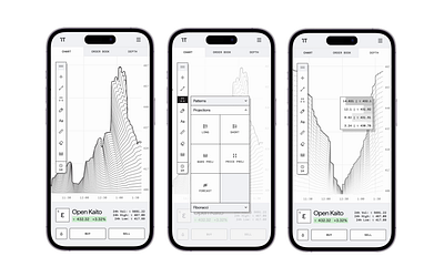 Crypto Trading Platform 2.5d 3d blackandwhite bw candlestick chart crypto data visualization depth chart fintech grayscale isomorphic menu minimalist monochromatic token tradeview trading uiux volume chart