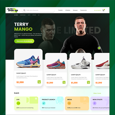 Elite Sport branding characters landing page
