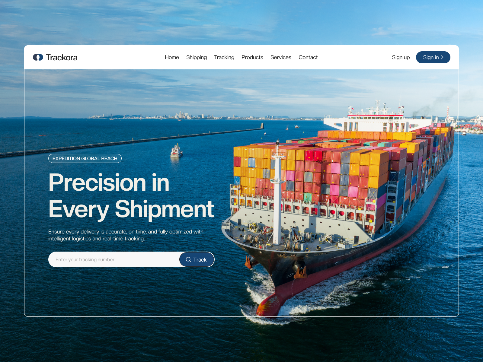 Trackora - Shipping & Logistics Landing Page business website cansaas clean company design freight services interface landing page logistics logistics website modern design saas shipping shipping website ui ux web design website