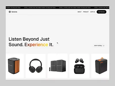 Sonovia - Gadget Ecommerce Landing Page Animation animation buy cart clean earphone ecommerce gadget headphone landing page market marketplace modern online shop sell shop web design wishlist