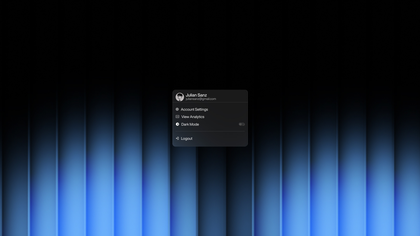 Dropdown Profile with Glassy UI graphic design ui