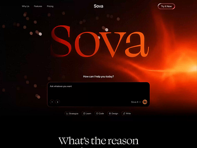 Sova - AI Smart Assistant Landing Page Design ai interface ai tools ai website animation chatbot deep learning design design inspiration digital assistant landing page design motion design saas saas design smart assistant smart assistant ui tech design ui ui design ux