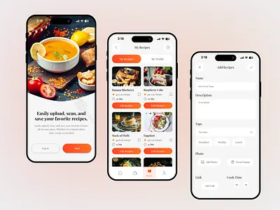 Cookbook - Food Recipe Mobile App appdesign cookbook cooking cookingapp dishbook food recipe app foodieapp foodui mobile app recipeapp ui userinterface ux