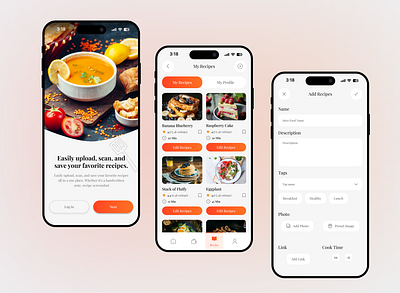 Cookbook - Food Recipe Mobile App appdesign cookbook cooking cookingapp dishbook food recipe app foodieapp foodui mobile app recipeapp ui userinterface ux
