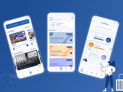 VisAi App From Application to Approval app app design journey light app light design light mode app mobile mobile design student app student visa student visa app ui visa app visa tracking