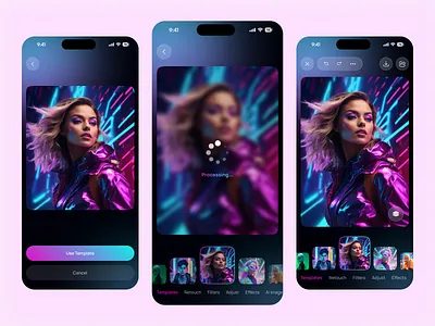 AI-Photo editing mobile app ai app design ai editor creative tools app dark mode design concept image editor ui mobile app design mobile ui photo editing app ui ux ui design