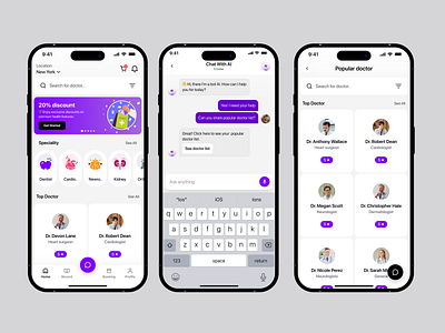 MediqoAI - Doctor Booking & Healthcare App ai assistant app design design system digital health doctor doctor app doctor booking healthcare healthcare app healthtech medical medical app medicine medicine app mobile app online appointment pharmacy treatment ui ux wavesapce