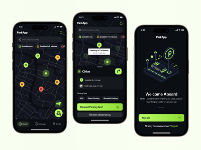Modern Find Park Map App Design app design car maps marker navigation park app product design ui design