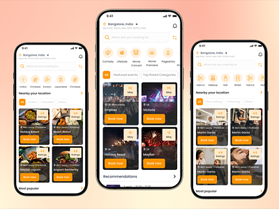 Service Booking Mobile App - Restaurant | Event | Salon allinoneapp app app concept app design bookingappdesign design eventbookingapp lifestyleapp multiserviceapp restaurantbookingapp salonbookingapp servicebookingapp smartbooking ticketapp ticketboxapp ui ux