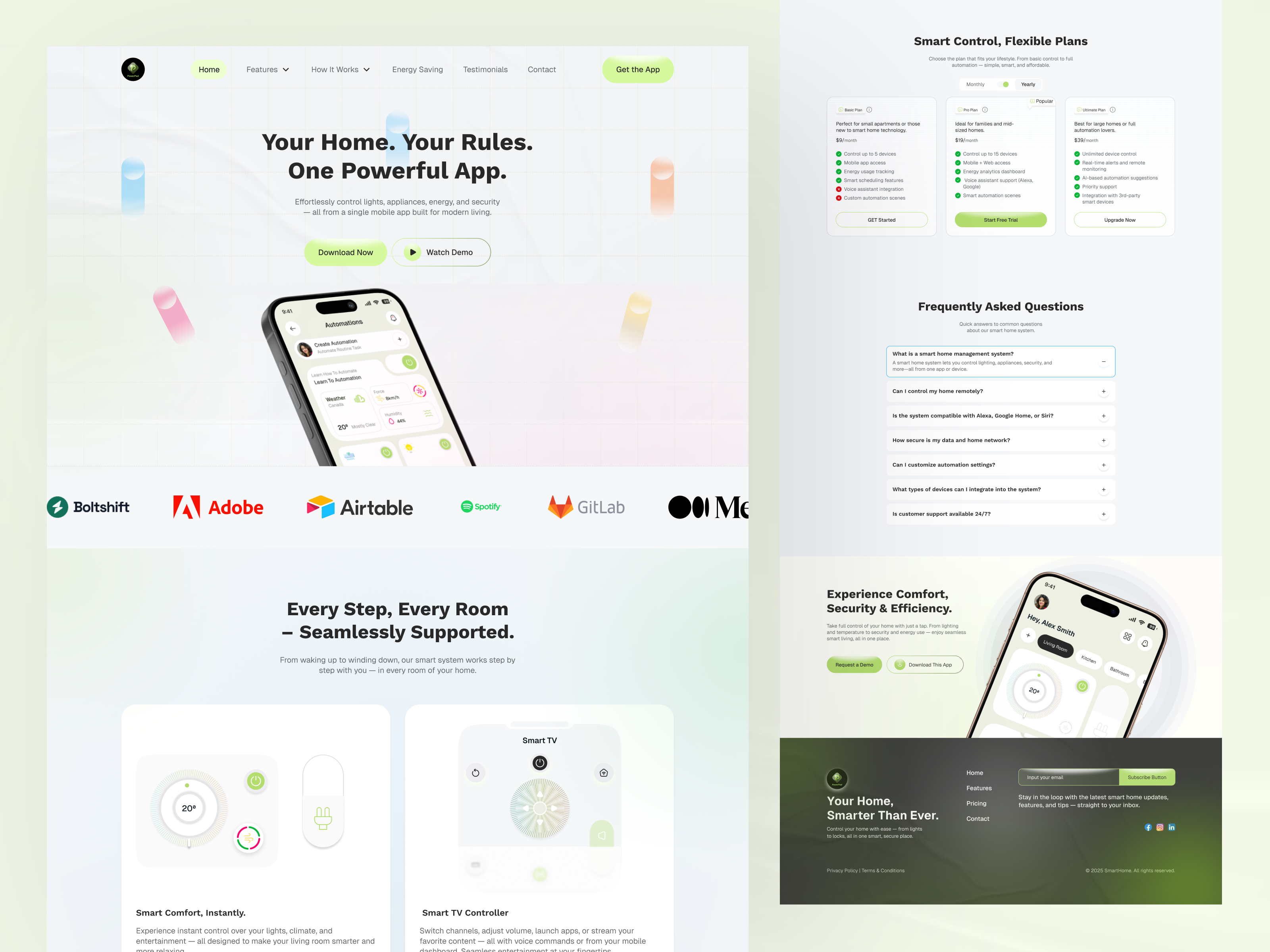 Smart Home Management Landing Page ai app design clean ui dashboard design digital product faqs home automation innovative design landing page design modern design pricing product design responsive design smart home smart living smart tech uiux design ux inspiration web design