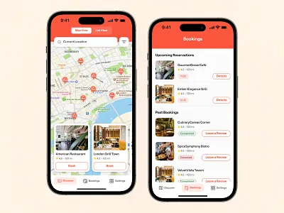 Find Nearby Restaurants App Design app design drink food maps marker navigation nearby product design restaurant ui design