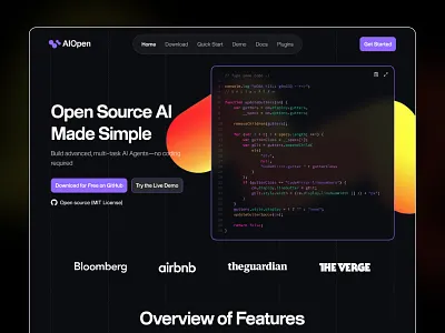 Open Source AI Technology Landing Page ai chatgpt coding gemini ai landing page open source product design ui design web design website