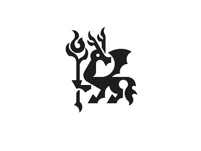 Mythical dragon with magical staff ready-made logo for sale anhdodes branding creature design dragon graphic design illustration logo logo design logo designer logodesign magical minimalist logo
