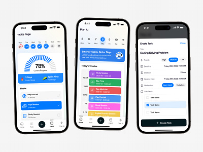 Modern Habit Tracker and To Do List App app design calendar chart dashboard habit health life meeting mental product design schedule to do list tracker ui design
