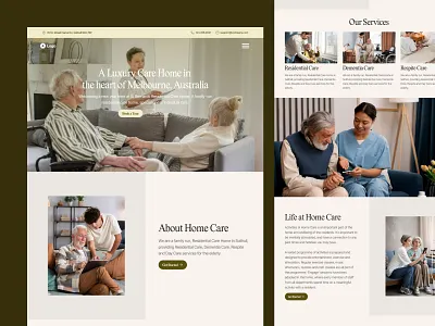Modern Home Care for Elderly Landing Page elderly health care home care landing page parent product design service ui design web design website
