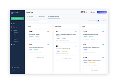 NexaFlow - Projects Management organised dashboard deadlines