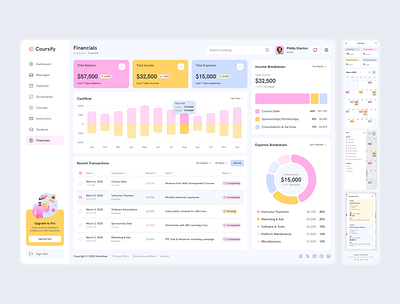 Coursify Financials & Calendar Page Learning Management System calendar ui coursify ux dashboard design edtech dashboard education platform design figma dasboard figma education figma template financial tracking ux learning management ui lms financials responsive web ux schedule planner ui school admin ux ui inspiration ui showcase ui trends uxui design