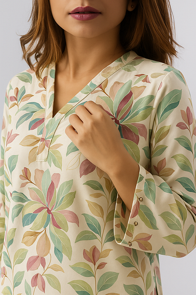 "Botanical Breeze" - Floral Printed Tunic & Pants Set Design nature inspired design