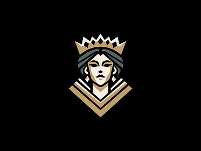 Geometric Queen Logo beauty branding crown design emblem face fashion geometric icon identity illustration logo mark queen regal royal symbol symmetry vector woman