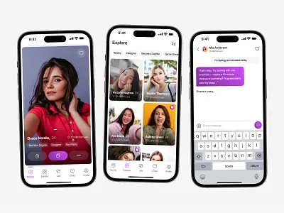 Modern Dating App Design app design bumble chat dating girl match product design tinder ui design