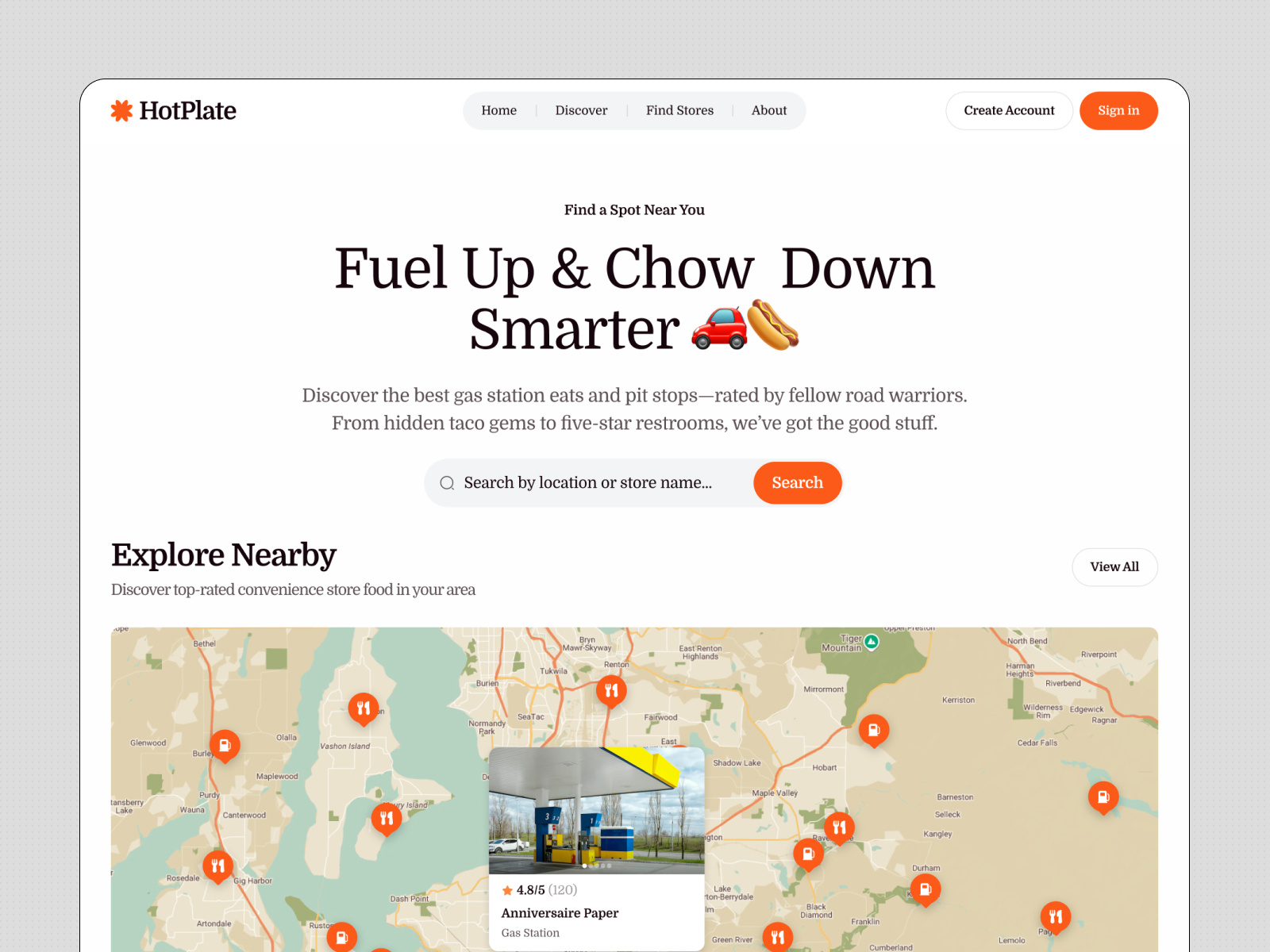 Nearby Restaurants Finder Landing Page food stop landing page maps nearby product design restaurant ui design web design website