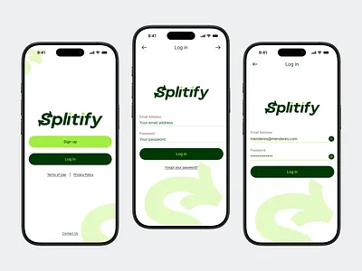 Splitify Log in Screens android app branding clean finance fintech flat ios mobile ui ux web