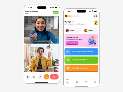 Learn Language by Video Call App Design app design call caption conference language learn product design ui design video