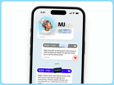 amo: Voice Messaging App animation audio blur bubbles chat concept fd figma glass interaction design messaging minimal mobile app playful product design reactions realtime ui ux voice messages