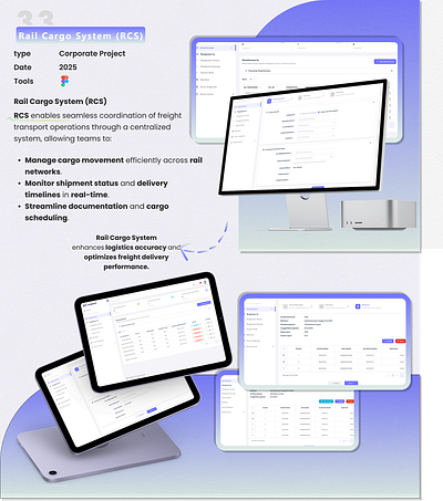 Rail Cargo System (RCS) — Smart Freight Management for Rail Logi branding graphic design mobile ui web