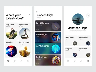 Music for running activity android app clean design ios layout music playlist runners running training ui ux vibes whitespace workout