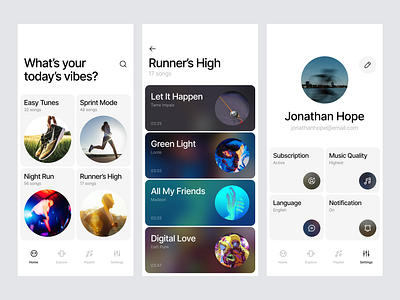 Music for running activity android app clean design ios layout music playlist runners running training ui ux vibes whitespace workout