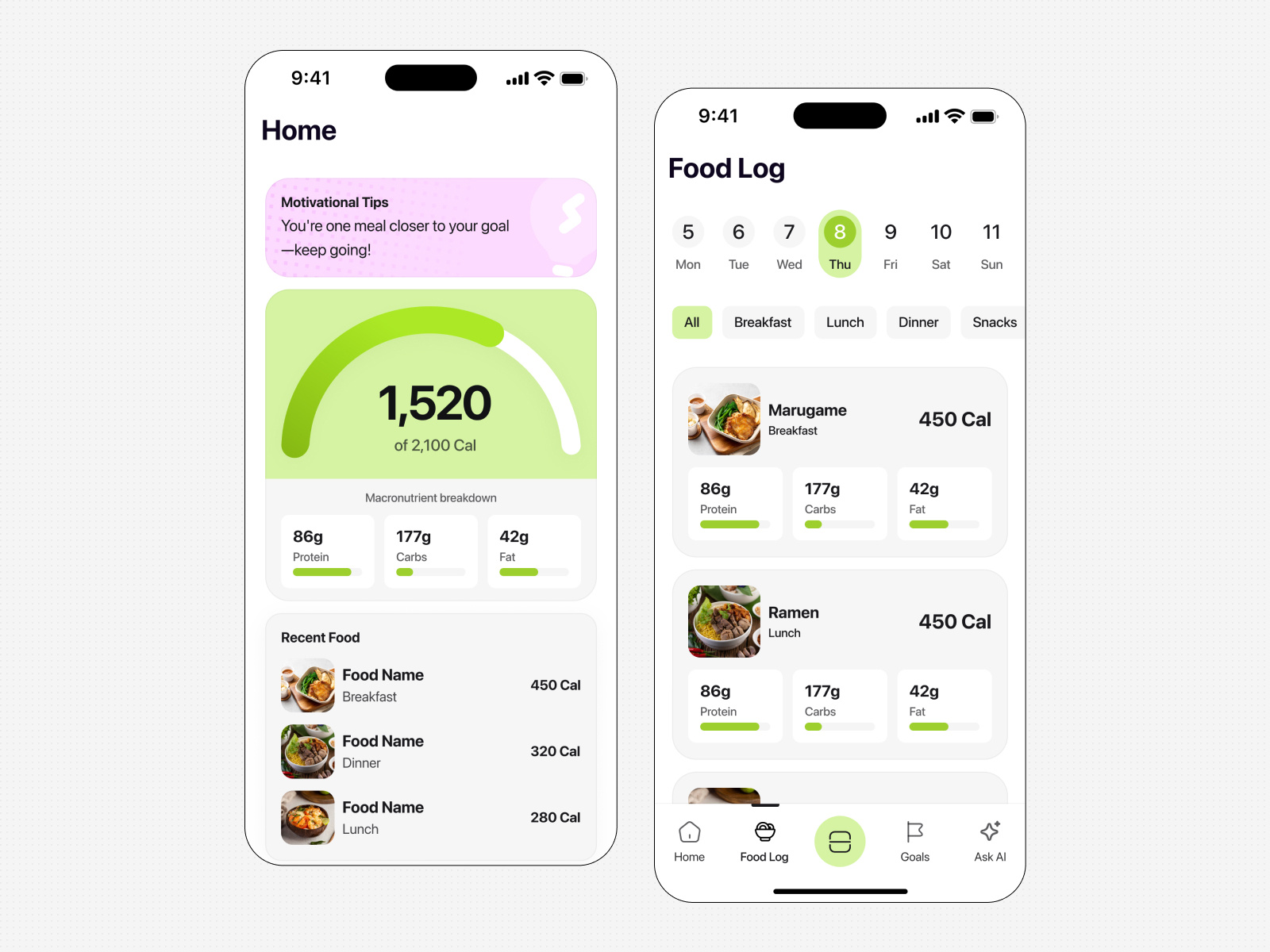 Healthy Food AI Reader App Design ai ai food app design carbo dashboard ingredients product design progress rice ui design