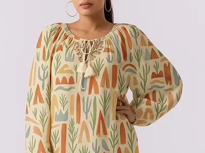 "Botanical Breeze" - Floral Printed Tunic & Pants Set Design nature inspired design