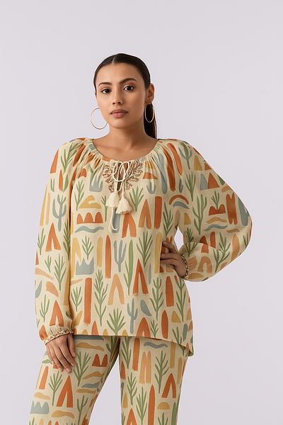"Botanical Breeze" - Floral Printed Tunic & Pants Set Design nature inspired design