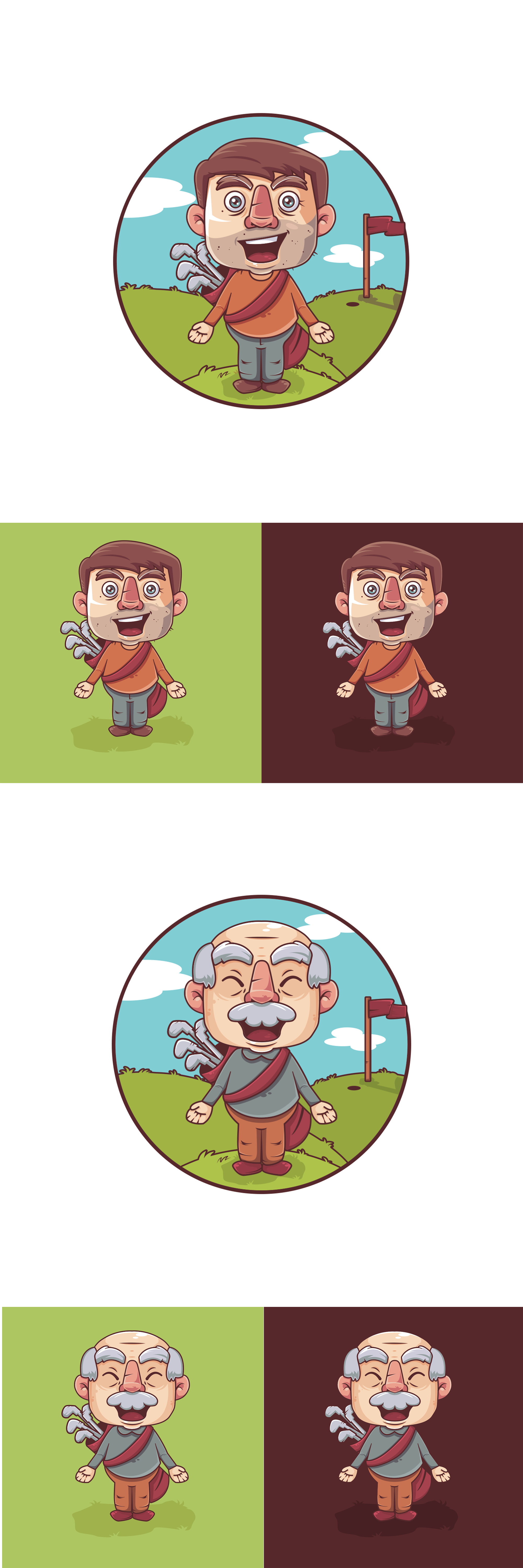 Cartoon Golfers – Character Design adobe illustrator branding branding illustration character clean colorful cute design game character golfer haracter design illustration logo mascot sports mascot ui vector illustration