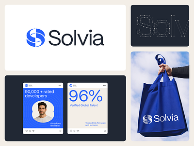 Solvia ai brand branding design earth global grid icon logo logodesign minimal s letter socialmedia talent tech