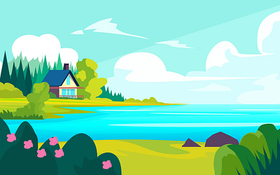 A peaceful lake house america art book countryroad flat illustration flowers home house illustration lake lakehouse landscape minnesota nature peace real estate vector west