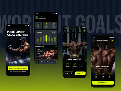 Workout App UI Design appinterface calorietracker exerciseapp fitnessapp fitnessdashboard fitnessdesign fitnessgoals fitnesstracking gymapp healthapp healthtracking mobileappdesign mobiledesign personalizedworkout uiappdesign uiux wellnessapp workoutprogress workoutstats workoutui