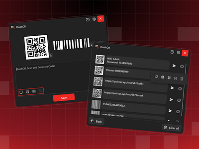 QuickQR - Scan QR codes & barcodes from multiple sources all in one app barcode daily generate inspiration interface microsoft minimal design multiple product product design qr code quick scans tools ui uiux design ux windows