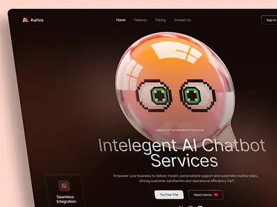 Auriva - AI Chatbot Website ai chatbot clean darkmode landingpage minimalist modern uidesign webdesign
