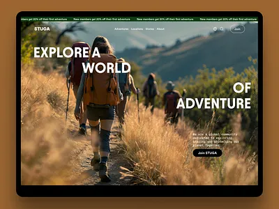 Explore a World of Adventure adventure branding brown brown ui cool design figma freelance graphic design hero image hero section landing page product design travel ui user interface ux warm web design website